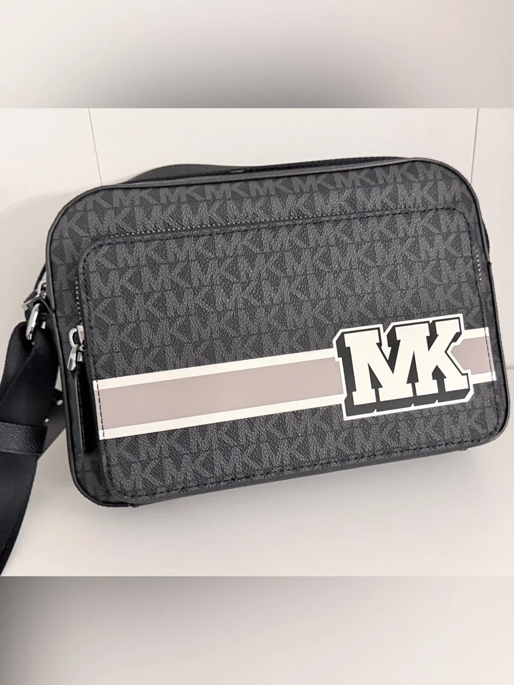 Michael Kors White and Black MK Logo Men’s Crossbody and Wallet Set